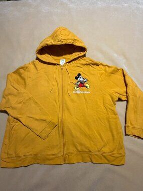 Disney Mickey Mouse Walt Disney World Zip Hoodie Yellow 2X Unisex Embroidered